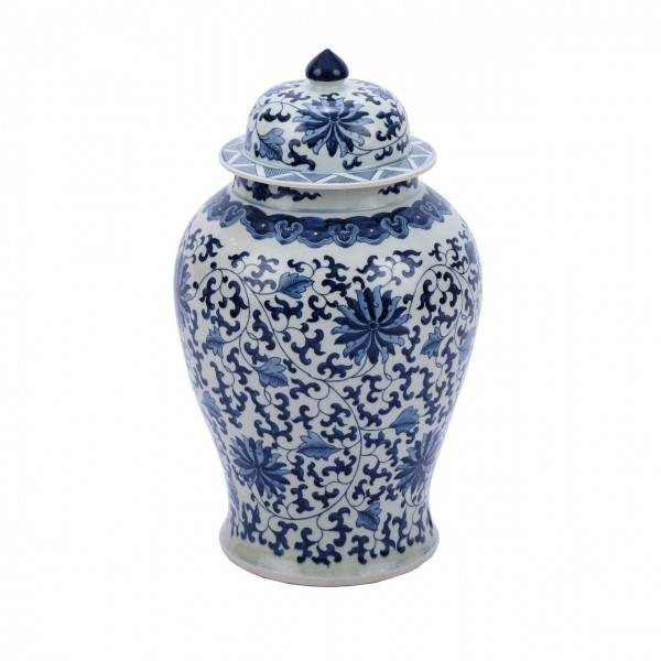 Blue & White Twisted Lotus Temple Jar